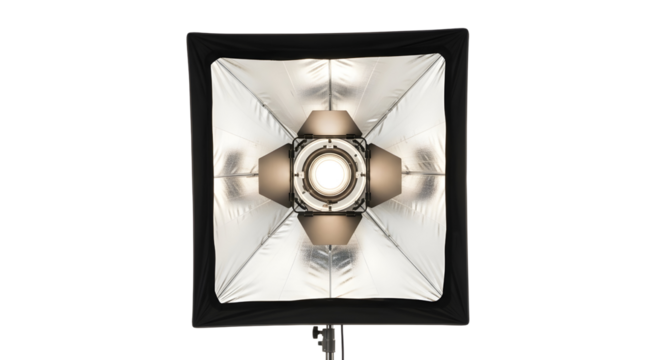 Studio softbox lighting equipment providing diffused light for professional photography and videography in a controlled environment setting