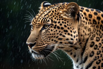 Naklejka premium Majestätischer Leopard im Regen – Raubtier in freier Wildbahn