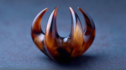 Close-up of a sculpture of a pair of claws. the claws are elongated and pointed, with sharp edges and sharp teeth.