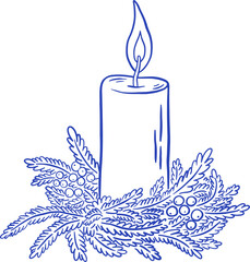 Naklejka na ściany i meble Vintage hand drawn Christmas candle with pine wreath vector illustration. Doodle Xmas, New Year decoration. Naklejka na ściany i meble Vintage hand drawn Christmas candle with pine wreath vector illustration. Doodle Xmas, New Year decoration.