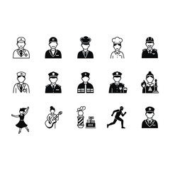 Vector art of occupation and profession vector icon set contains icons as doctor, policeman, chef, pilot, dancer
