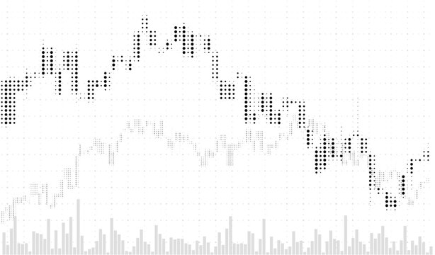 Dotted candlestick chart monochrome design, buy and sell data analytics, stock market trading graph, chart trend