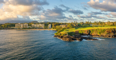 The beach and Bay of Kalapaki near Nawilliwilli cruise terminal, Lihue, Kaua'i, Hawaii, USA