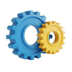 Two interlocking gears isolated on transparent background