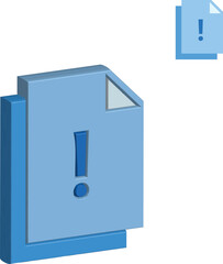 The blue exclamation mark symbol is a warning sign icon used in web design and 3D illustration to convey attention or information