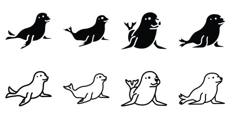 Seal Animals icon set. Simple vector icons isolated on a white background