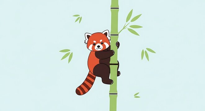Red Panda Climbing Bamboo. (2)