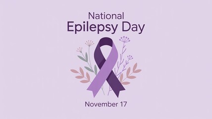 National Epilepsy Day Purple Ribbon with Floral Decoration