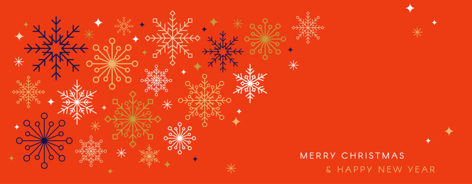 Fototapeta Collection of line minimal snowflakes, stars, Christmas decorations, illustrations. 2026 celebration