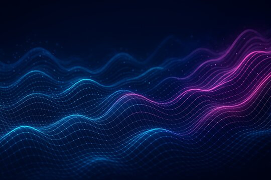 Big data visualization – undulating grid, particles, and curves symbolizing algorithms and insights