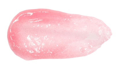 Pink cosmetic cream spread, refreshingly clear facial, skincare product isolated on white, top view, clipping path