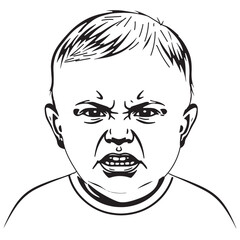 Baby angry face vector with furrowed brow and gritted teeth