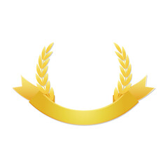 Golden award laurel with gold ribbon banner. Vector illustration. Award, emblem, badge.
