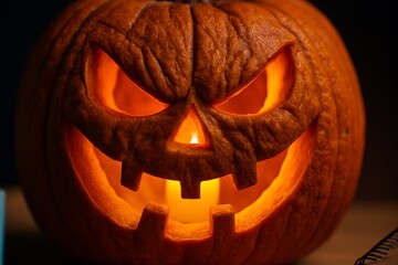 Scary jack o lantern face glowing orange light for halloween