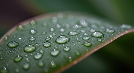 Stunning macro of dewdrops glistening on vibrant green leaf adding a refreshing touch to your projects