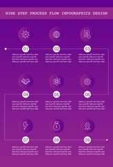 Nine step process flow infographics template design, circle infographics design