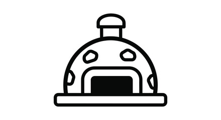 Simple cartoon illustration of a traditional wood fired pizza oven or tandoor oven in a black and white silhouette