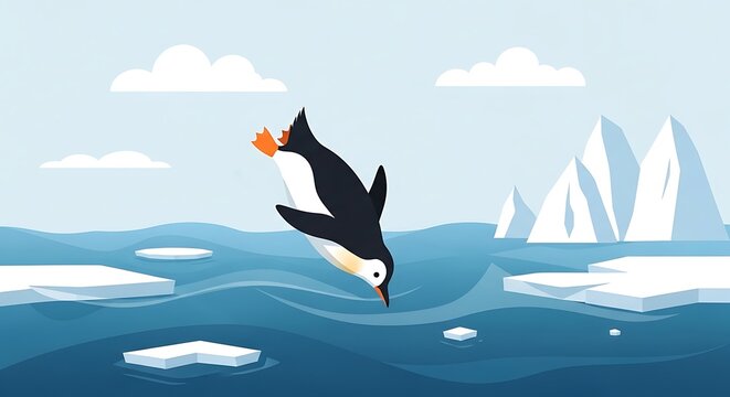 Penguin Diving Antarctic Ocean. (2)