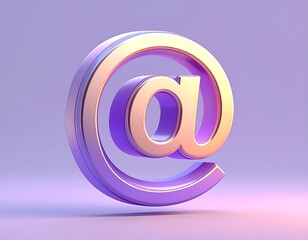 A 3D rendered, metallic, shimmering "@" symbol on a pastel backdrop