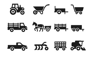 Farm plow icon trailer icons vector tractor bike truck transport cart wheelbarrow