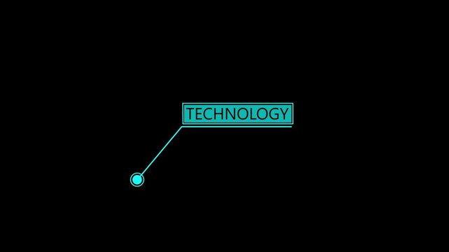Animation of HUD elements with text Technology. Animate a cyan color callous for text animation. HUD elements on black background.