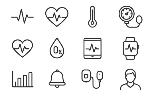 Blood medical vector data level set icon patient thermometer tablet sensor