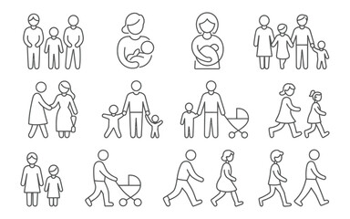 Diverse family and people group silhouettes for community projects and social concepts