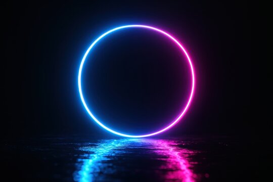 A neon-lit ring with space for text, evoking a retro aesthetic, is depicted in a vector illustration