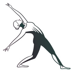 Woman in triangle yoga pose with gradient