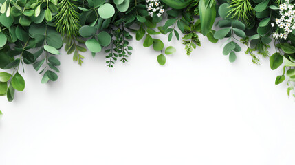 Leaf border green foliage eucalyptus fern boxwood white flower frame nature background fresh botanical arrangement evokes calm and spring