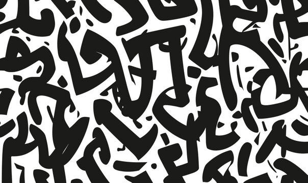 Seamless black and white abstract Arabic calligraphy pattern with handwritten style shapes for artistic minimalist vector background design texture - Powered by Adobe