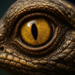 Naklejka premium Generative AI illustration of macro of bright majestic eye of snake with brown skin reflecting bright light