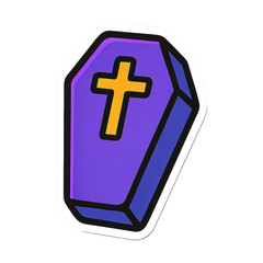 Obraz premium PNG Purple coffin with yellow cross.