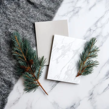 Christmas Greeting Card Mockup on Marble Background