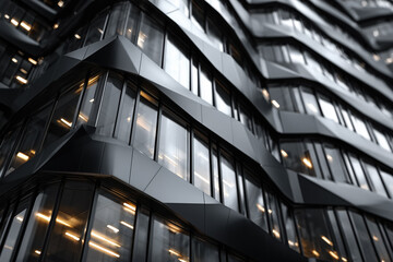 Fototapeta premium Modern architectural building facade with geometric steel and glass design