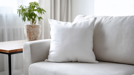 Comfort and Serenity: An inviting living room scene, with a cozy sofa, soft pillows, and a touch of greenery, invites relaxation and tranquility.