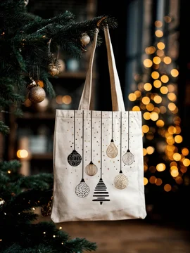 Christmas Gift Bag Near Tree with Warm Decor
