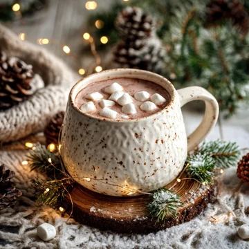 Festive Hot Chocolate Mug Mockup with Marshmallows and Glow