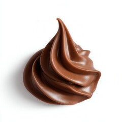 A smooth chocolate praline dollop in a soft peak, isolated on a white background with strong shadows.