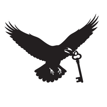 Flying Eagle/Raven Holding Skeleton Key