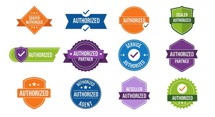 Set of authorized seals and badges with checkmarks, signifying approval and certification for various businesses and services