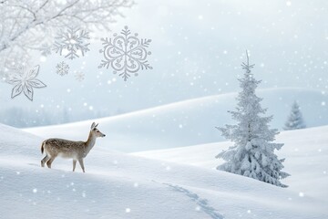 Lone deer standing in a snowy winter landscape