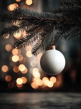 Empty Holiday Bauble Mockup Hanging on Fir Tree Close-Up