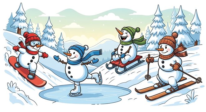 Snowmen Winter Sports Fun. - Powered by Adobe