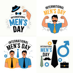 Vector art of international mens day celebration with illustrations of men, ties, and symbols