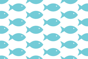 Blue fish pattern on white background . Fish background . Vector illustration