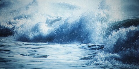 Obraz premium Powerful Ocean Wave Crashing with Splashing Water - Dynamic Sea 4K