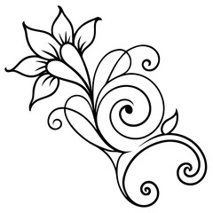 Elegant Black Floral Swirl Design Element Vector in One Line Minimalist Outline Style