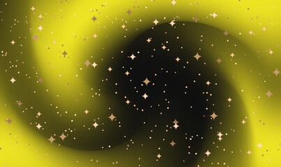 Abstract yellow and black galaxy swirl with golden sparkling stars glowing cosmic vortex background bright nebula effect with bokeh lights and fantasy night sky design