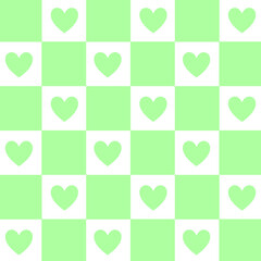 Celadon green and white checker pattern, seamless pattern love checkered chessboard and cute pattern